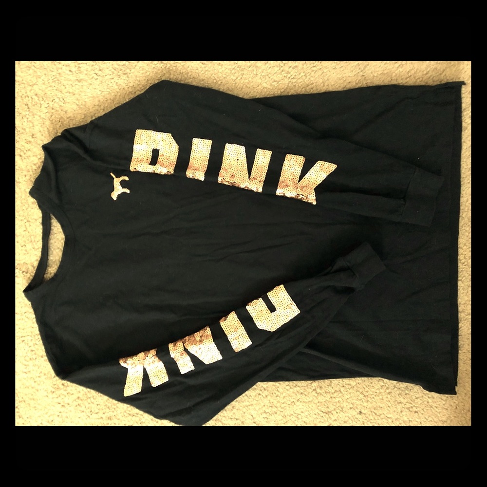 Pink Long sleeve bling open back tee